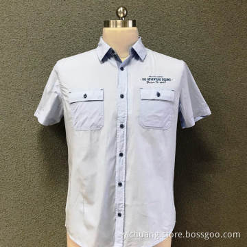 Men's cotton double chest pocket printed shirt